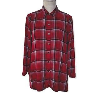 J Jill Red Plaid Buttondown Flannel Swing Shirt SP